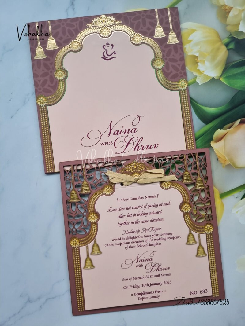 Semi Box Flower Themed Hindu Wedding Muslim Wedding Christian Wedding Sikh Wedding MDF Board Laser Cut Laser Cut Wedding invitation Cards - LN-683