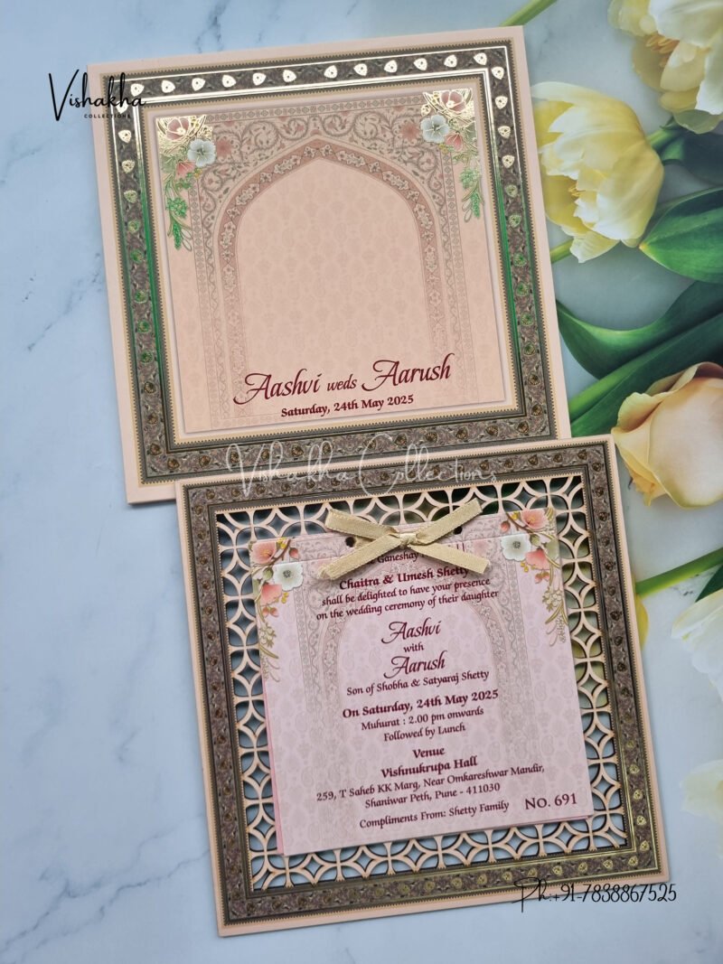 Semi Box Flower Themed Hindu Wedding Muslim Wedding Christian Wedding Sikh Wedding MDF Board Laser Cut Laser Cut Wedding invitation Cards - LN-691