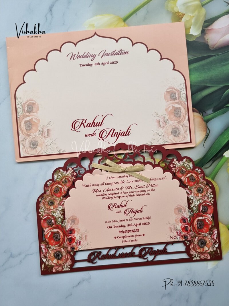 Semi Box Flower Themed Hindu Wedding Muslim Wedding Christian Wedding Sikh Wedding MDF Board Laser Cut Named MDF Laser Cut Laser Cut Wedding invitation Cards - LN-792