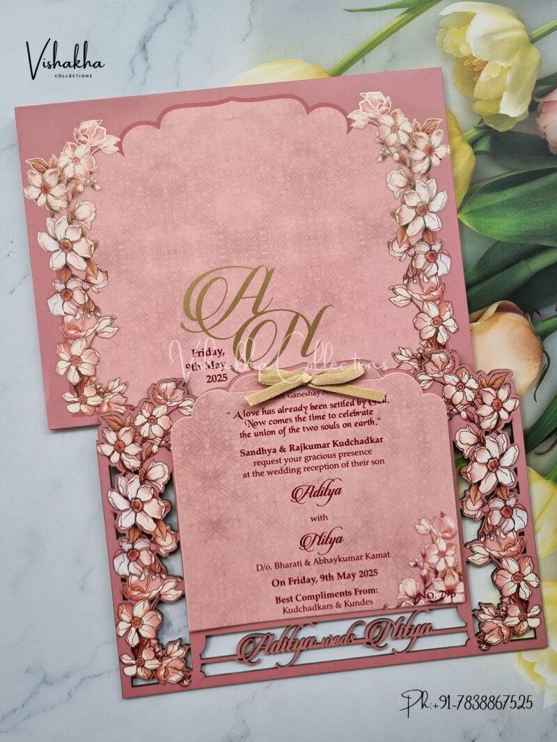 Semi Box Flower Themed Hindu Wedding Muslim Wedding Christian Wedding Sikh Wedding MDF Board Laser Cut Named MDF Laser Cut Laser Cut Wedding invitation Cards - LN-796