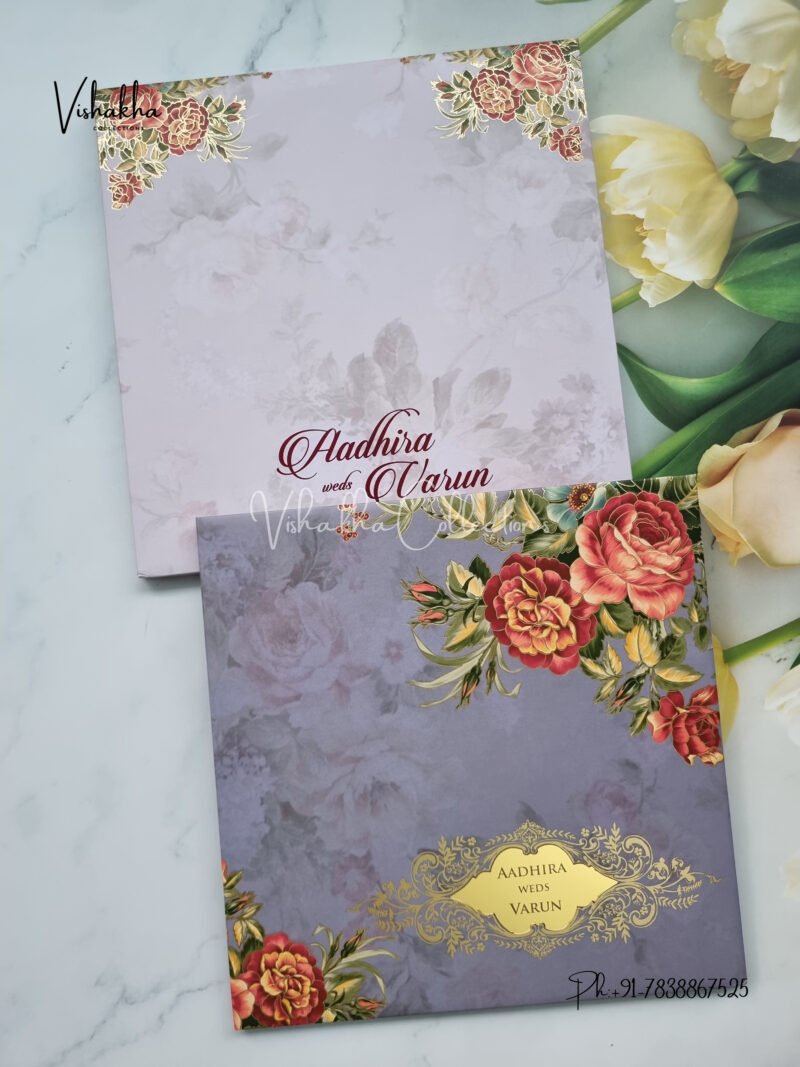 Semi Box Flower Themed Hindu Wedding Muslim Wedding Christian Wedding Sikh Wedding Padded Wedding Unique Color Wedding invitation Cards - LN-698