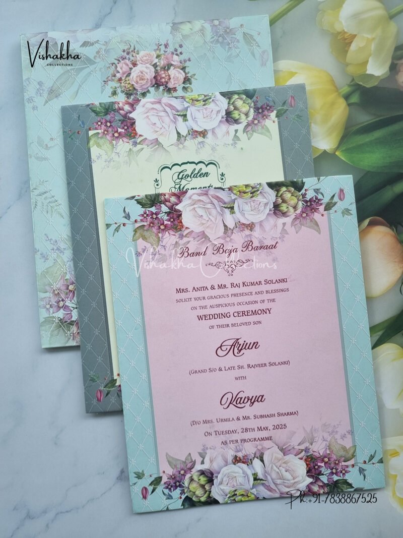 Semi Box Flower Themed Hindu Wedding Muslim Wedding Christian Wedding Sikh Wedding Padded Wedding invitation Cards - CR-2006