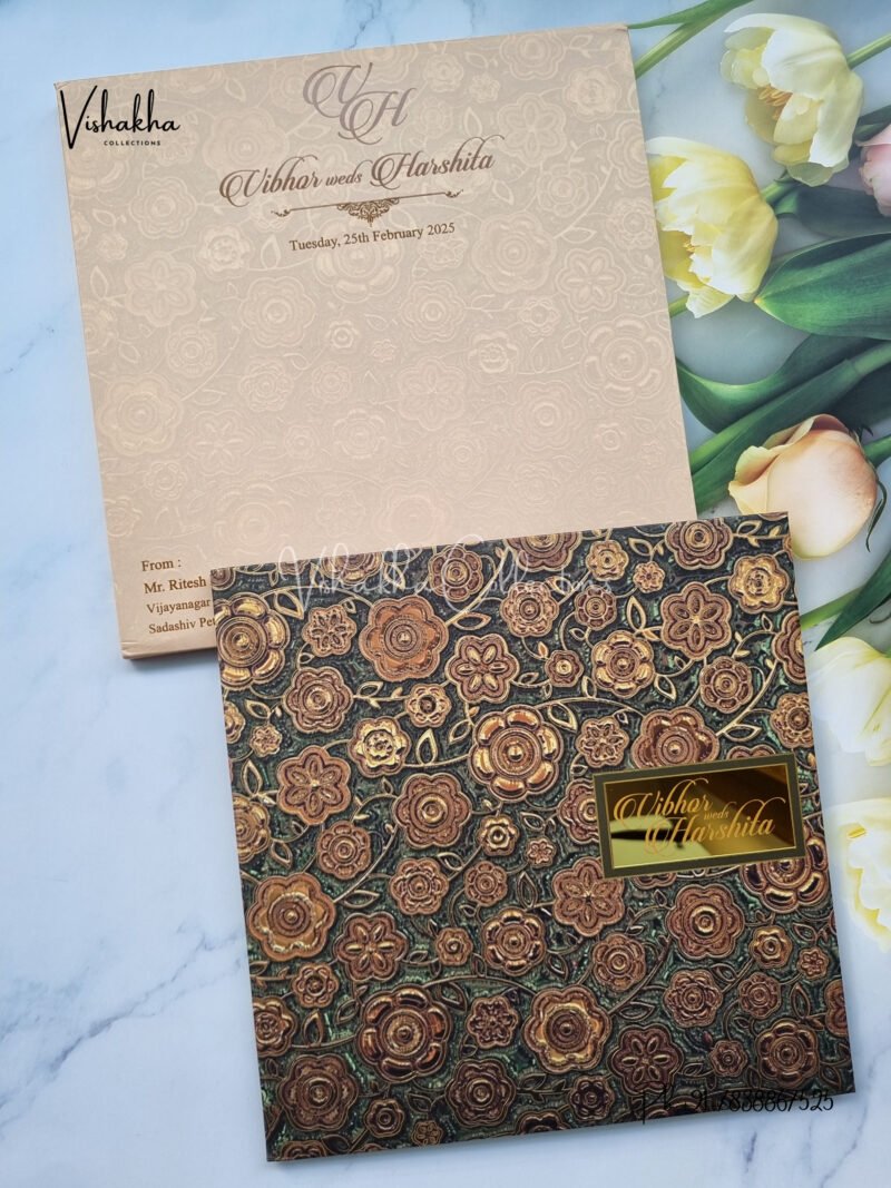 Semi Box Flower Themed Hindu Wedding Muslim Wedding Christian Wedding Sikh Wedding Padded Wedding invitation Cards - LN-574