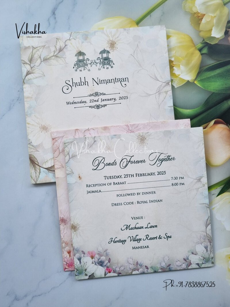 Semi Box Flower Themed Hindu Wedding Padded Wedding invitation Cards - CR-1178