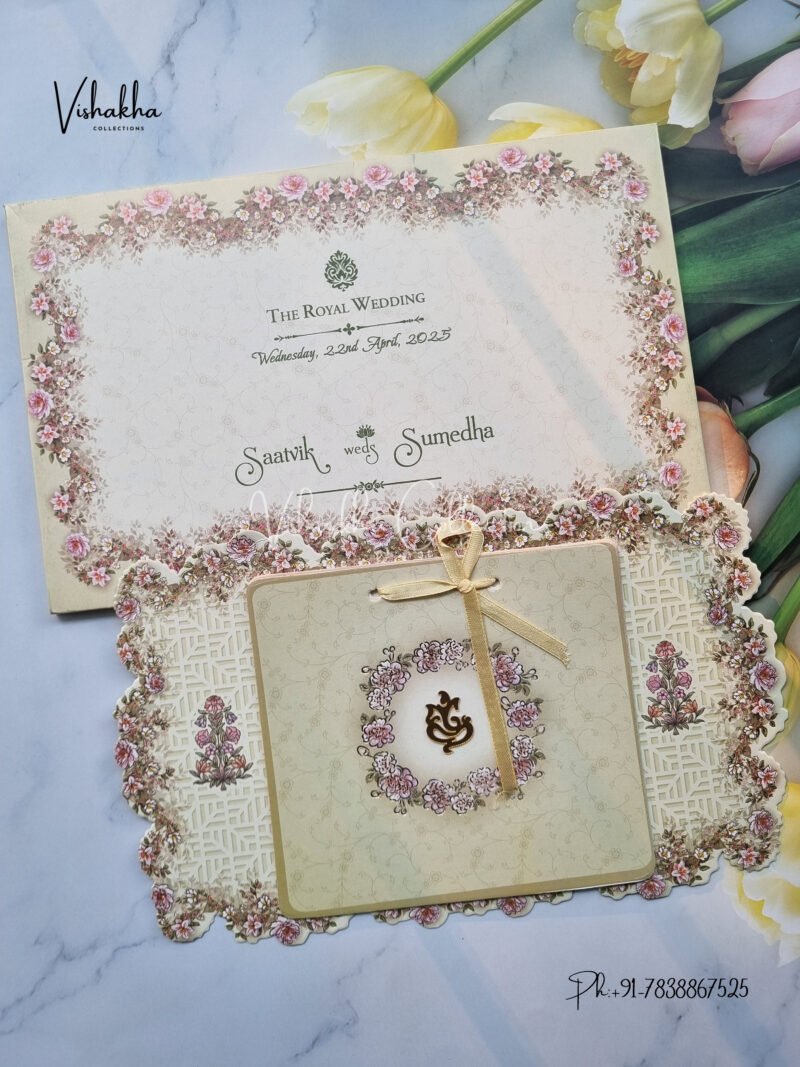 Semi Box Flower Themed Hindu Wedding invitation Cards - CR-5069