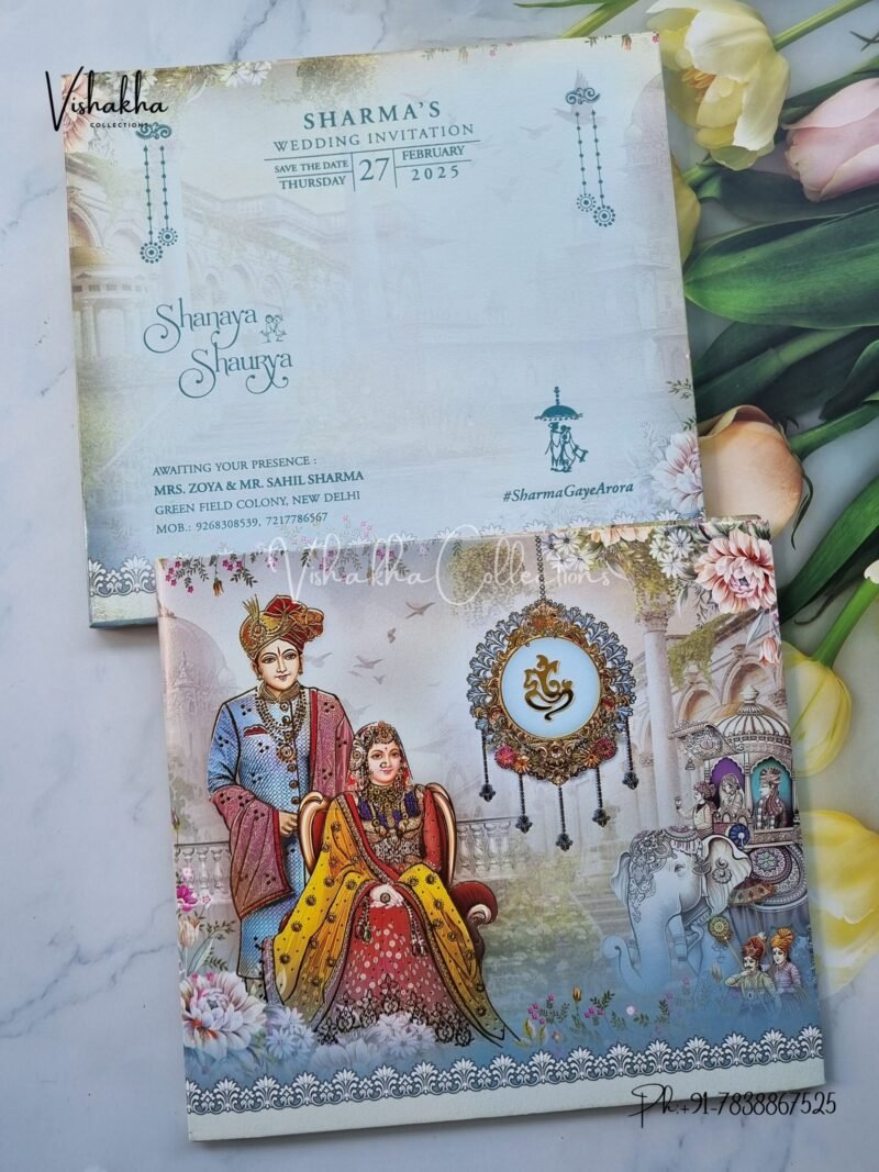 Semi Box Hathi Dulah Dulhan Hindu invitation Cards ATS-5126