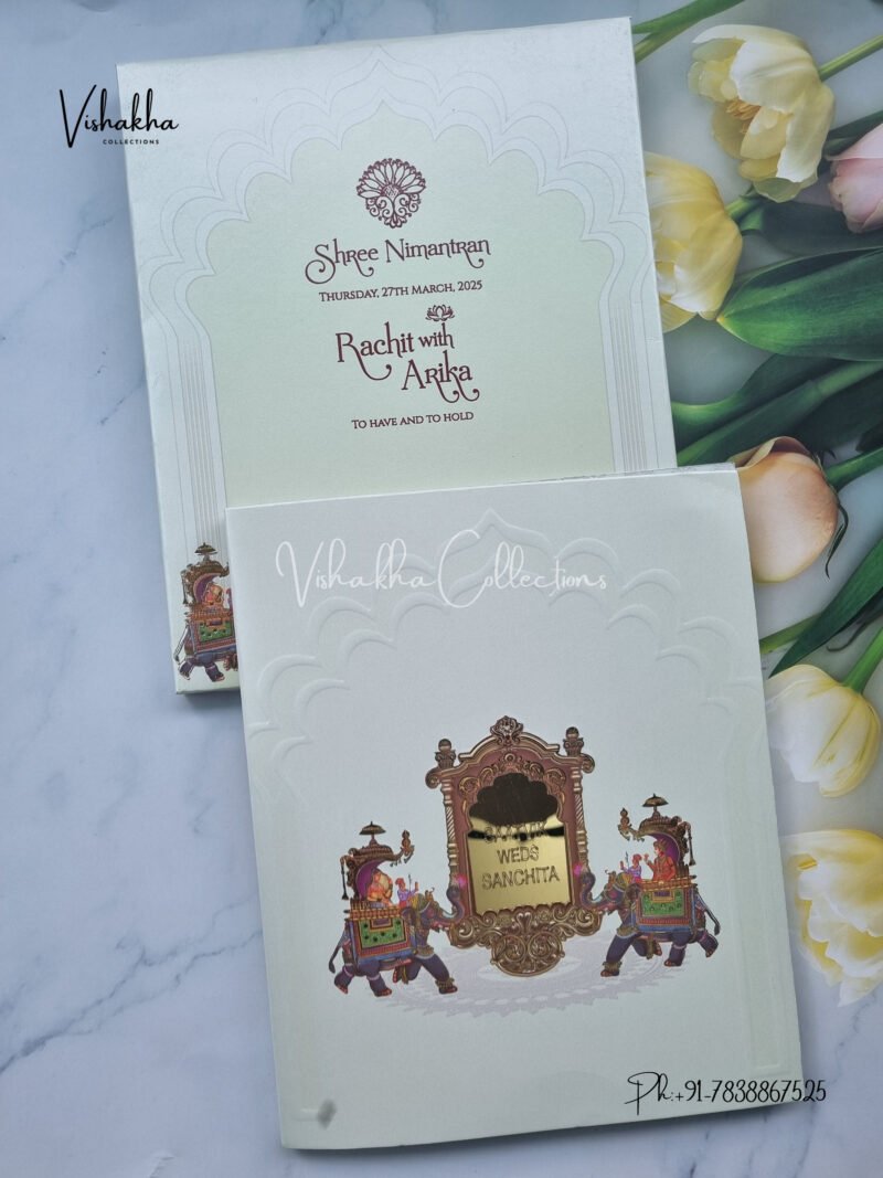 Semi Box Hathi Themed Dulah Dulhan Themed Hindu Wedding invitation Cards - CR-5063