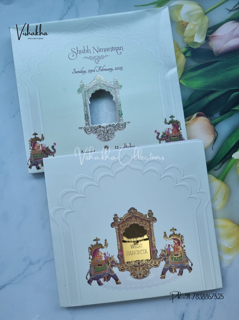 Semi Box Hathi Themed Dulah Dulhan Themed Hindu Wedding invitation Cards - CR-5080