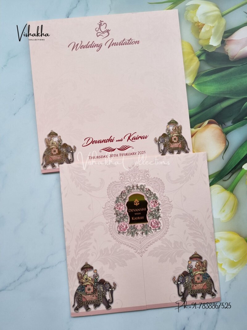 Semi Box Hathi Themed Hindu Wedding invitation Cards - LN-754