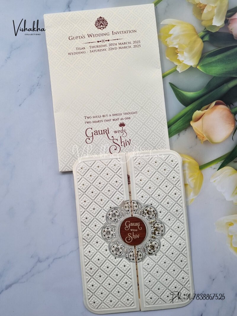 Semi Box White And golden Color Hindu Wedding Muslim Wedding Christian Wedding Sikh Wedding invitation Cards - CR-533