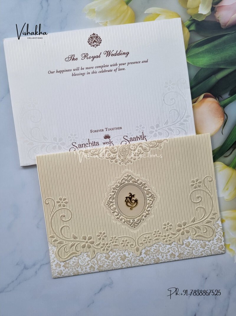 Semi Box White And golden Color Hindu Wedding invitation Cards - CR-208