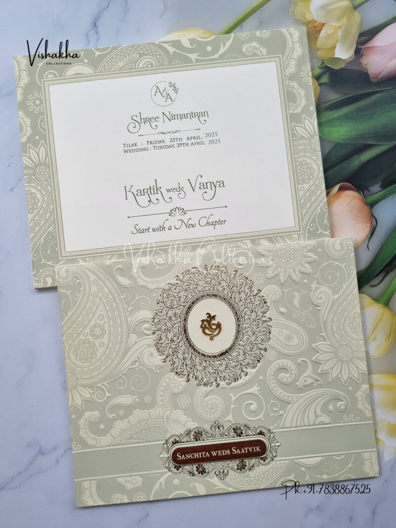 Semi Box White And golden Color Hindu Wedding invitation Cards - CR-520G