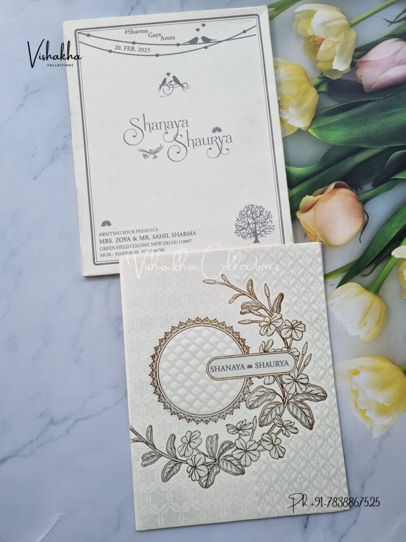 Semi Box White And golden Hindu Muslim Christian y Sikh invitation Cards ATS-1617A