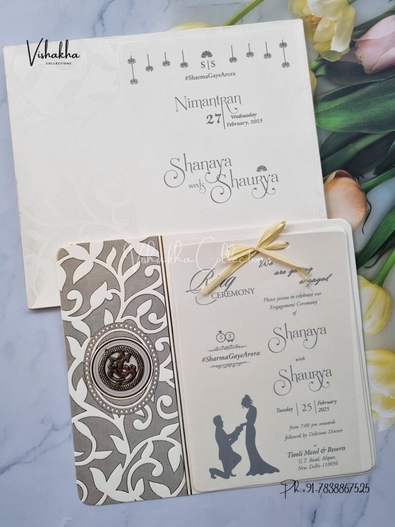 Semi Box White And golden Hindu invitation Cards ATS-1601