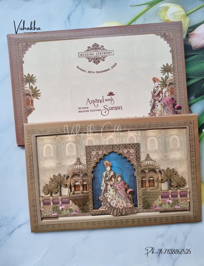 Unique Concept Semi Box Dulah Dulhan Themed Flower Themed Hindu Wedding Padded Wedding MDF Board Laser Cut Exclusive Wedding Boxes invitation Cards - CR-6009