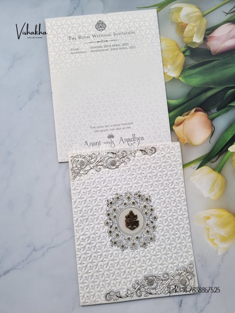 White And golden Color Hindu Wedding invitation Cards - CR-512G