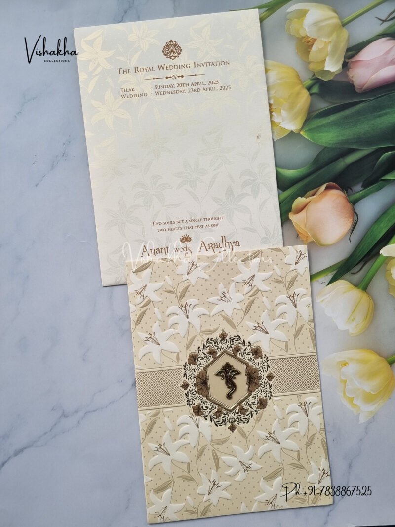 White And golden Color Hindu Wedding invitation Cards - CR-534C