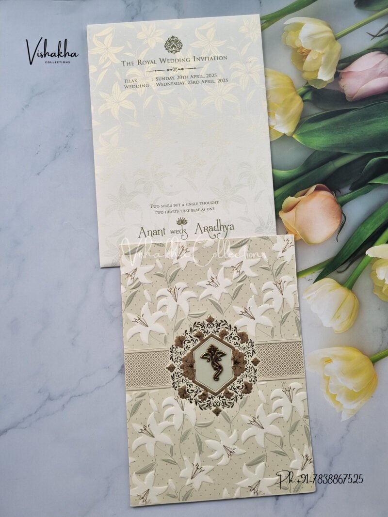 White And golden Color Hindu Wedding invitation Cards - CR-534G