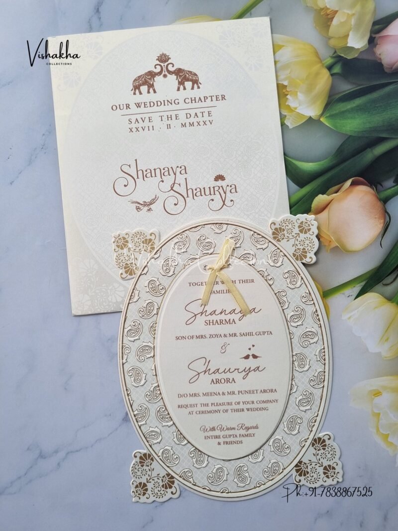 White And golden Hindu Muslim Christian Sikh invitation Cards ATS-1616