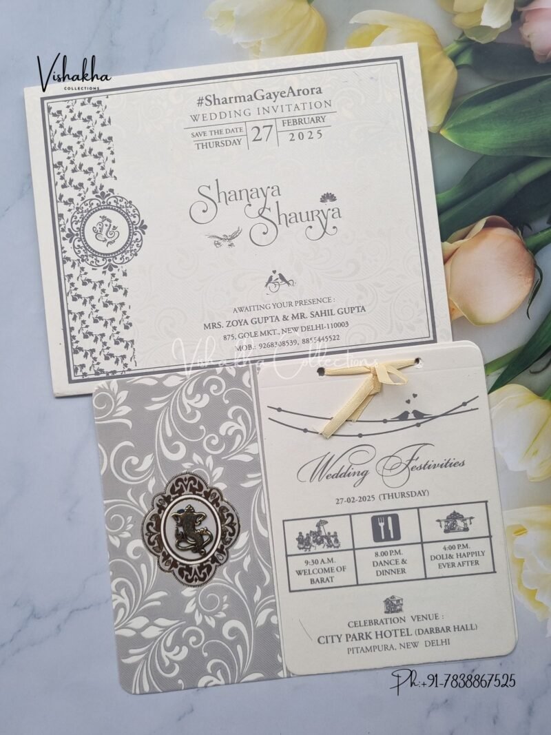 White And golden Hindu invitation Cards ATS-1557