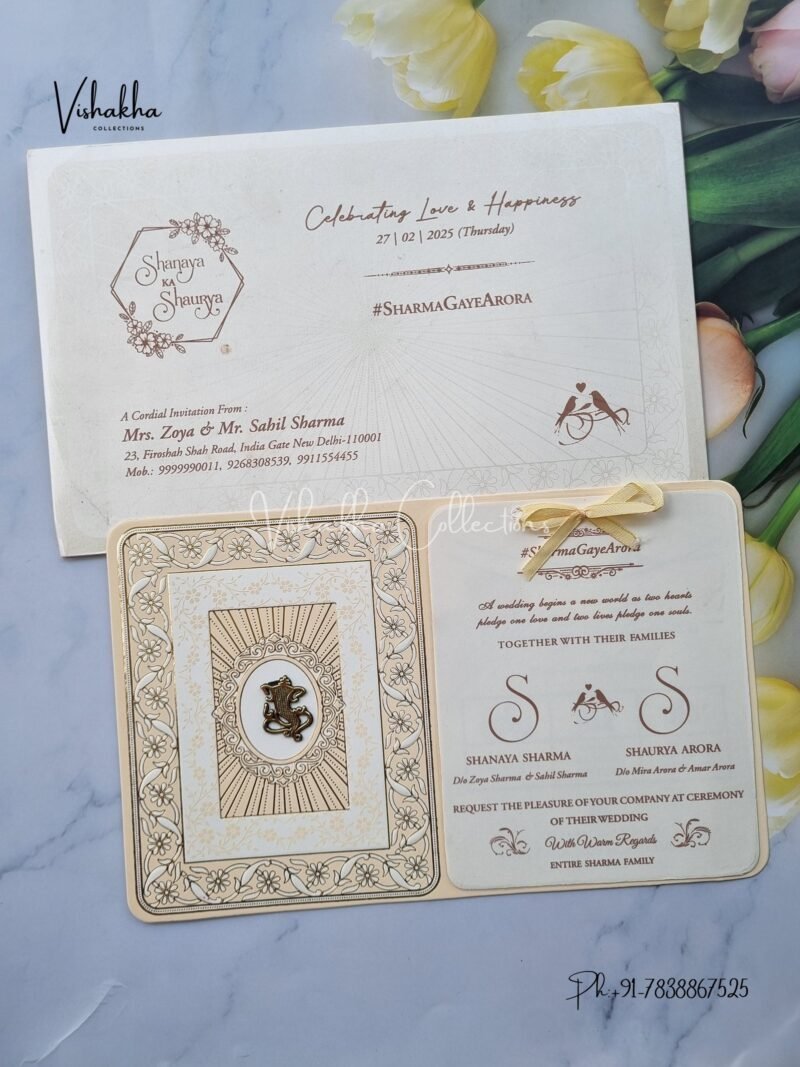 White And golden Hindu invitation Cards ATS-1612