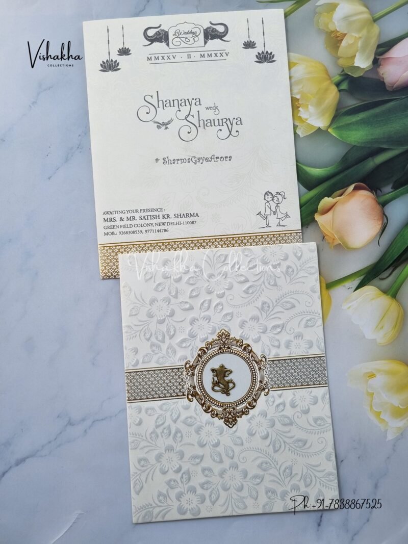 White And golden Hindu invitation Cards ATS-1627