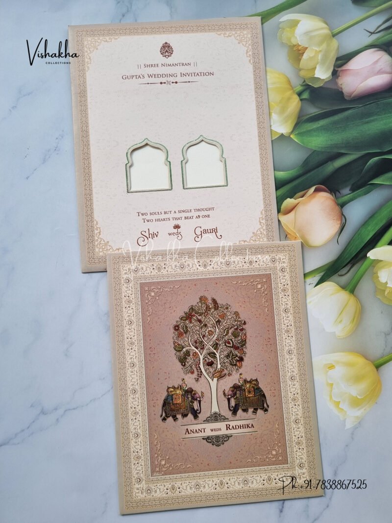 Wisdom Tree Themed Hathi Themed Flower Themed Hindu Wedding invitation Cards - CR-5050