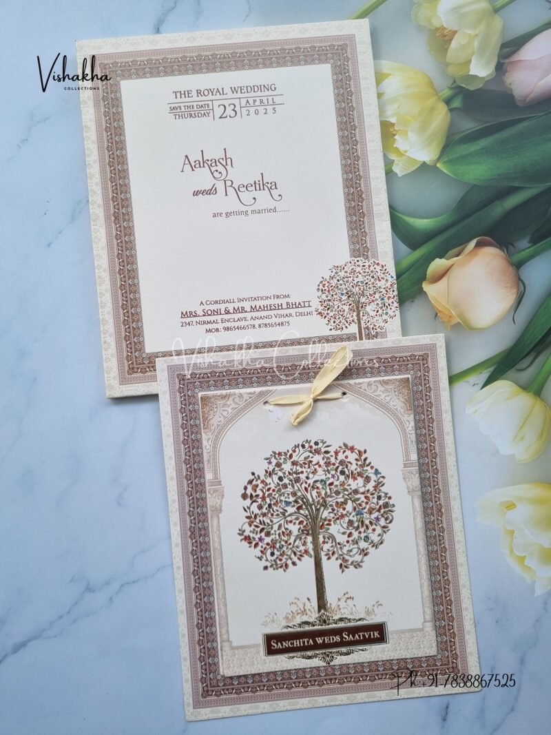 Wisdom Tree Themed Semi Box Flower Themed Hindu Wedding Muslim Wedding Christian Wedding Sikh Wedding invitation Cards - CR-5066