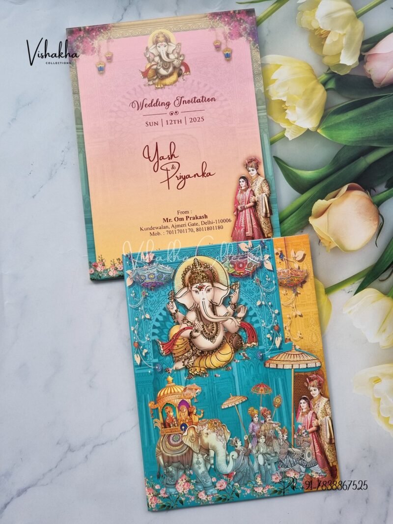 Barat Semi Box Ganesh Ji Dulah Dulhan Hindu invitation Cards NA-1124-52