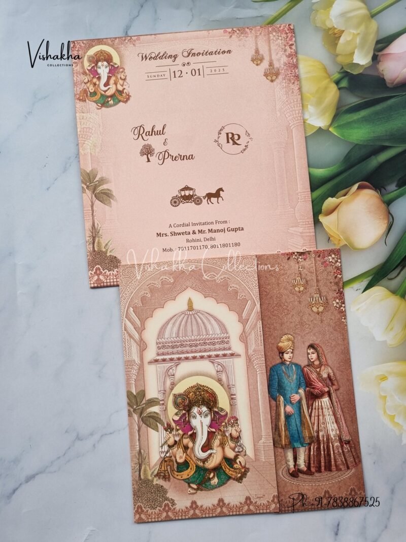 Ganesh Ji Dulah Dulhan Double Door Hindu invitation Cards NA-1124-61