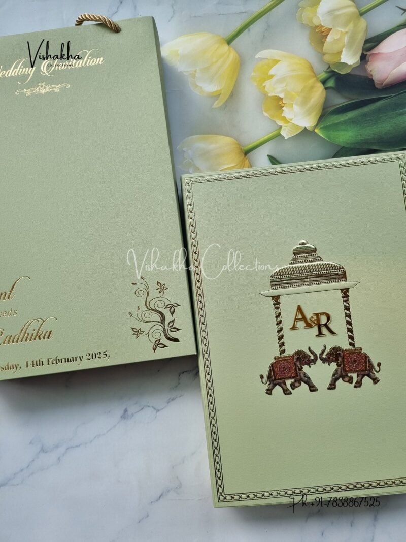 Hathi Hindu Sikh Exclusive Wedding Boxes Unique Color invitation Cards SN-2747