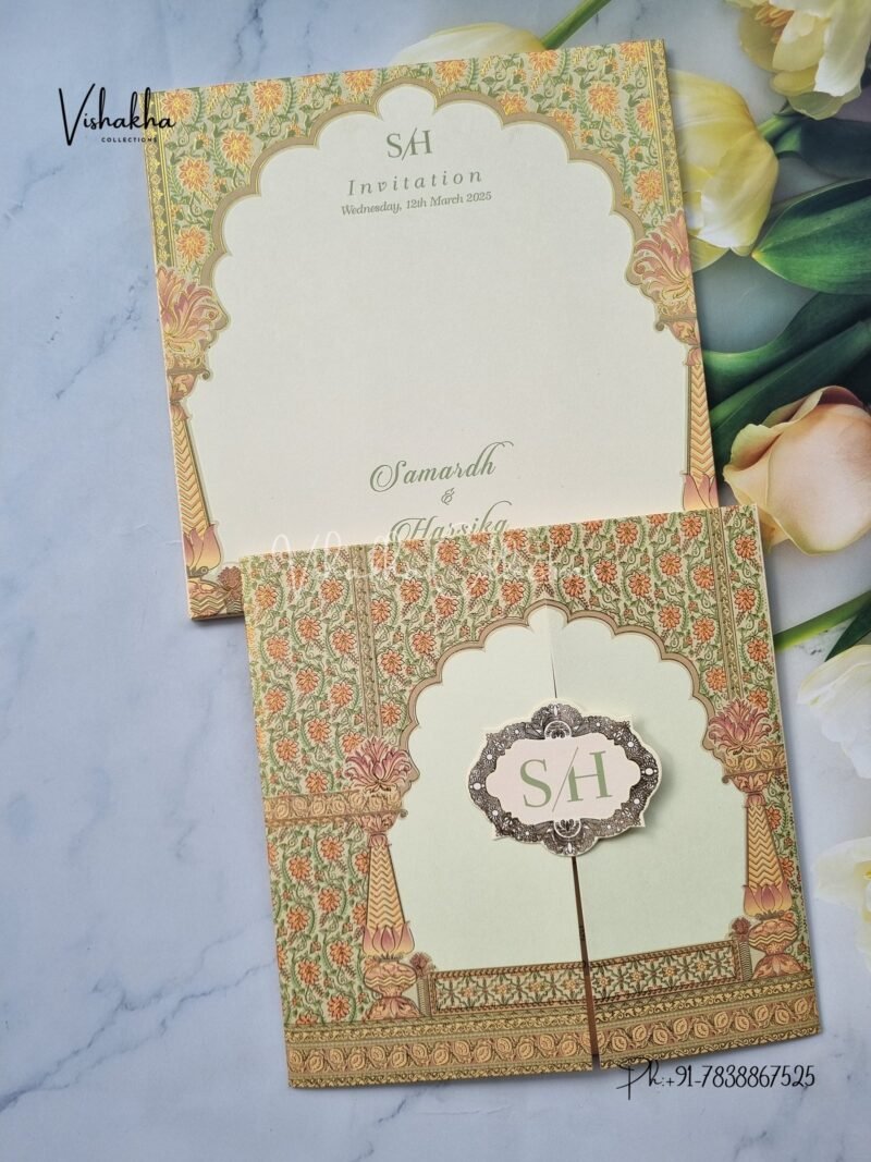 Semi Box Flower Double Door Hindu Muslim Christian Sikh invitation Cards CH-1922