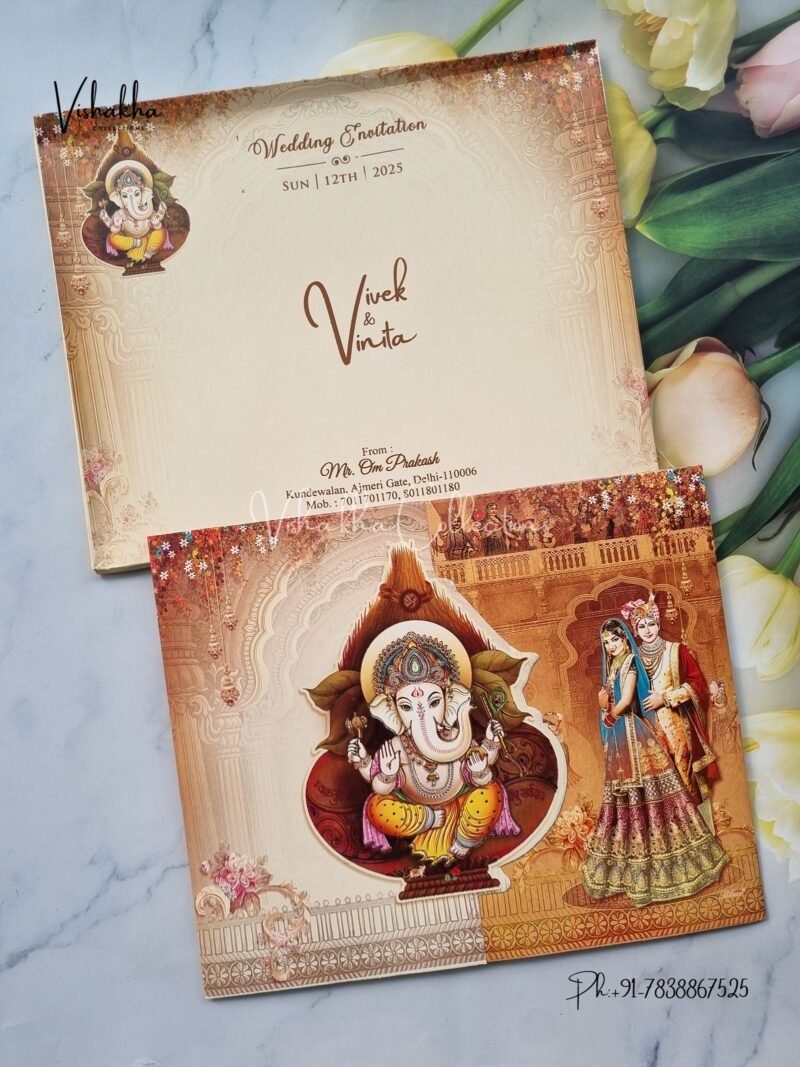 Semi Box Ganesh Ji Dulah Dulhan Double Door Hindu invitation Cards NA-1124-60