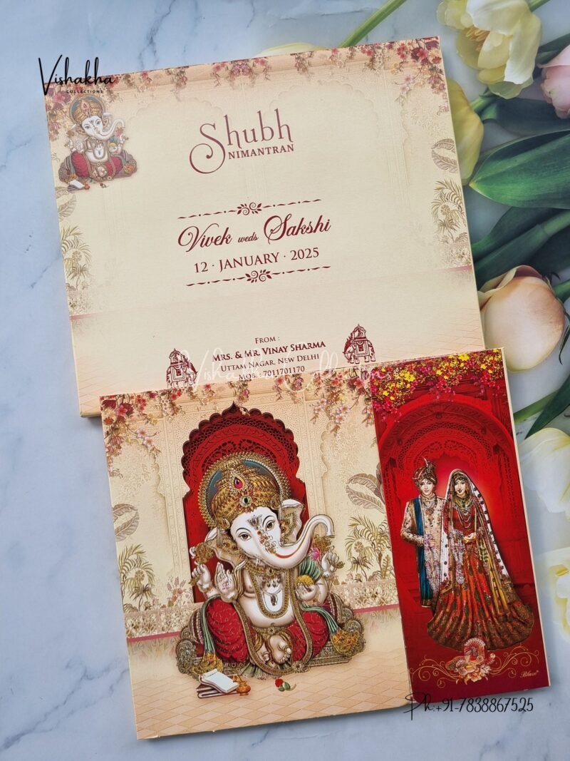 Semi Box Ganesh Ji Dulah Dulhan Double Door Hindu invitation Cards NA-1124-72