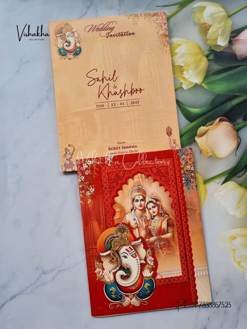 Semi Box Ganesh Ji Dulah Dulhan Hindu invitation Cards NA-1124-56