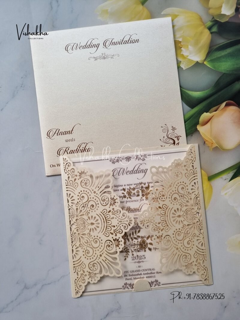 White And golden Hindu Muslim Christian Sikh Laser Cut invitation Cards SN-2815